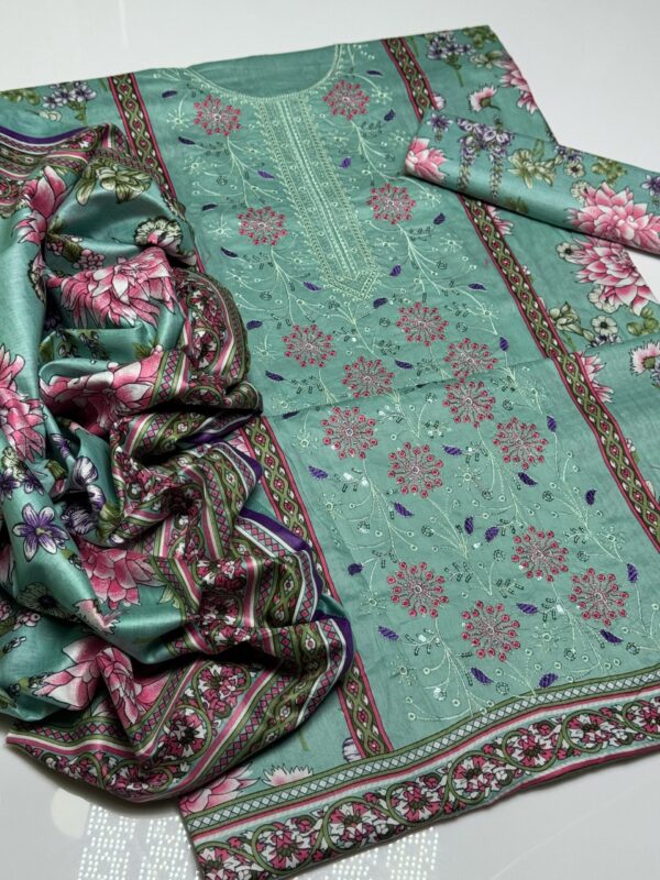 Premium Lawn 3-Piece Suit with Elegant Embroidery and Digital Prints - Image 5