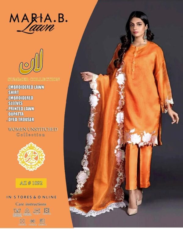 Maria B 1092 Luxury Embroidered 3-Piece Lawn Suit - Image 6