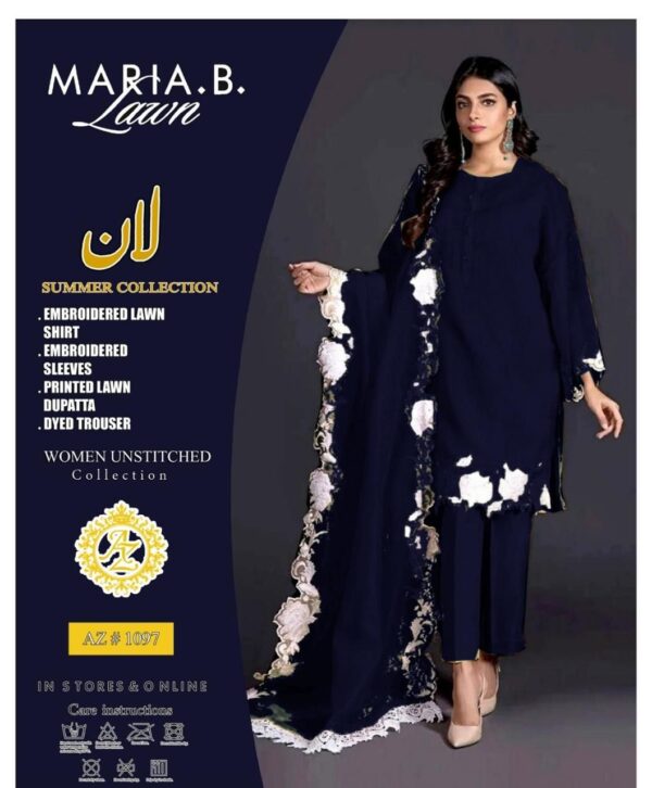 Maria B 1092 Luxury Embroidered 3-Piece Lawn Suit - Image 11