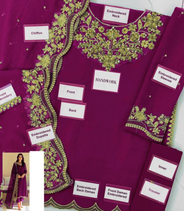 Baroque Elegant Chiffon Suit | Stunning Embroidered Design - Image 2