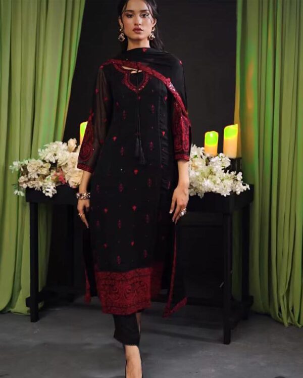 Baroque Unstitched Replica | Elegant Chiffon Suit with Heavy Embroidery - Image 3
