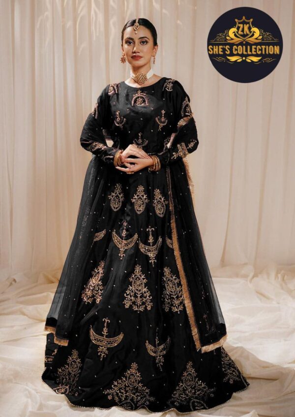 Eid Special ZK She's Collection | Elegant Sequence Embroidered Top & Skirt with Pearls Chiffon Dupatta - Image 5