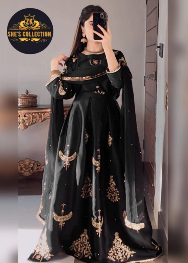 Eid Special ZK She's Collection | Elegant Sequence Embroidered Top & Skirt with Pearls Chiffon Dupatta - Image 10