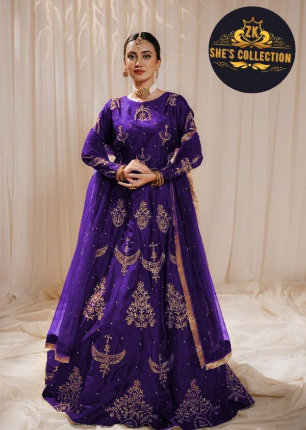 Eid Special ZK She's Collection | Elegant Sequence Embroidered Top & Skirt with Pearls Chiffon Dupatta - Image 6
