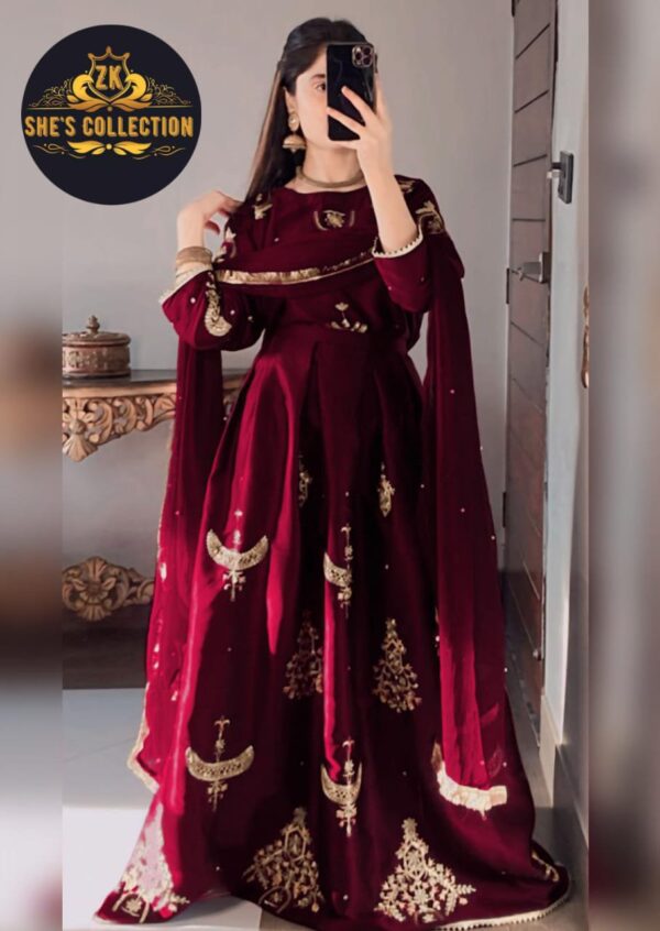 Eid Special ZK She's Collection | Elegant Sequence Embroidered Top & Skirt with Pearls Chiffon Dupatta - Image 7