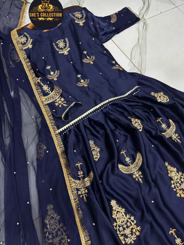 Eid Special ZK She's Collection | Elegant Sequence Embroidered Top & Skirt with Pearls Chiffon Dupatta - Image 8