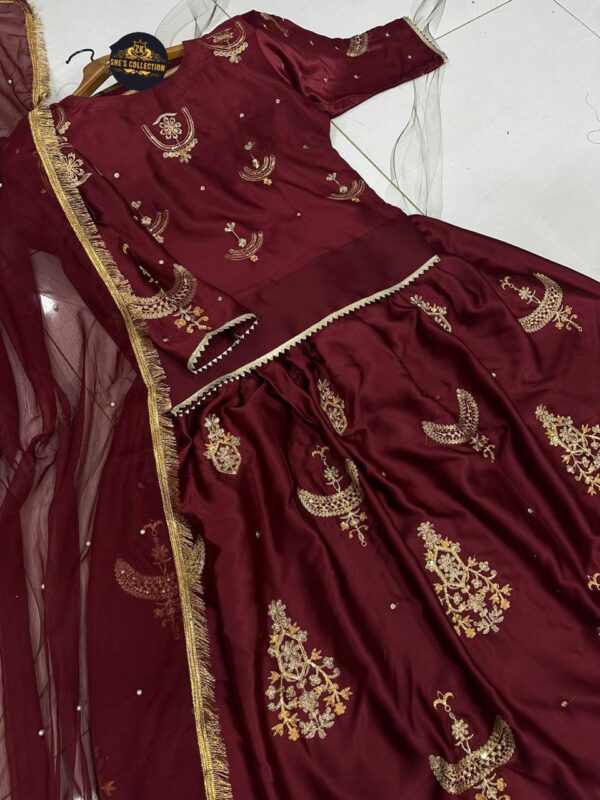 Eid Special ZK She's Collection | Elegant Sequence Embroidered Top & Skirt with Pearls Chiffon Dupatta - Image 11