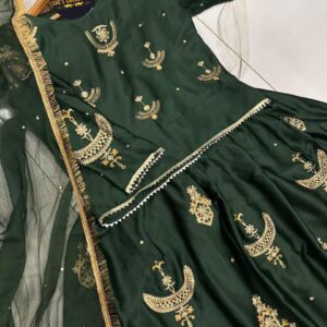 Eid Special ZK She's Collection | Elegant Sequence Embroidered Top & Skirt with Pearls Chiffon Dupatta