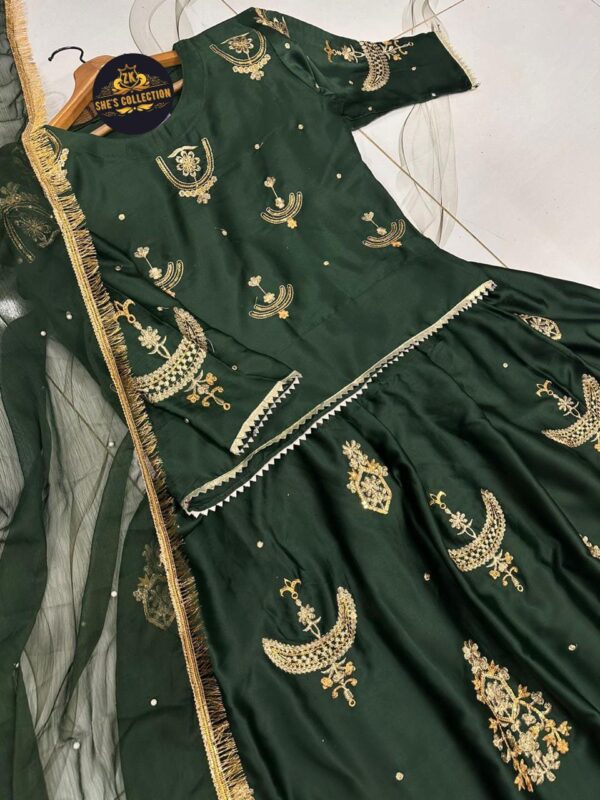 Eid Special ZK She's Collection | Elegant Sequence Embroidered Top & Skirt with Pearls Chiffon Dupatta