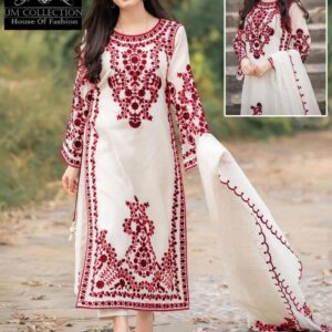 Front Heavy Embroidery Shirt with Frill Style Embroidered Dupatta – 3PCs Set for Just Rs. 2400!