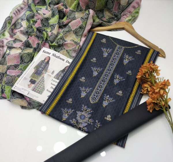 Elegant Summer Lawn Collection 2025 | Embroidered Shirt with Digital Bamber Chiffon Dupatta – 3 Piece Suit with Free Delivery - Image 3