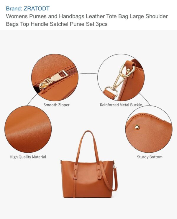Stylish 3-Piece Tote Bag Set | Premium Synthetic Liza Leather - Image 9
