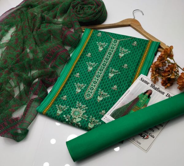 Elegant Summer Lawn Collection 2025 | Embroidered Shirt with Digital Bamber Chiffon Dupatta – 3 Piece Suit with Free Delivery - Image 11