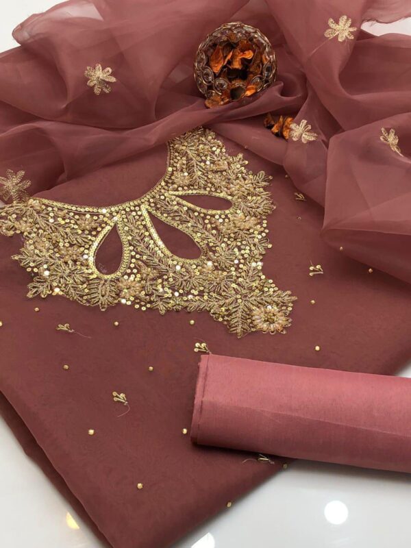 Hot Handmade 3-Piece Dress 2K25 | Heavy Cut Dana & Aari Work on Indian Organza – Premium Partywear Collection - Image 5
