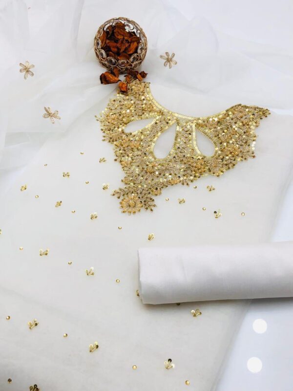 Hot Handmade 3-Piece Dress 2K25 | Heavy Cut Dana & Aari Work on Indian Organza – Premium Partywear Collection - Image 3
