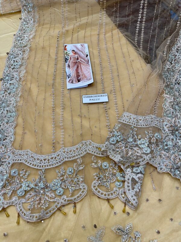 Maria B Saree Exclusive 2024 | Heavy Embroidered Net Saree with Adda Work - Limited Edition - Image 3