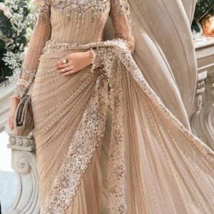 Maria B Saree Exclusive 2024 | Heavy Embroidered Net Saree with Adda Work - Limited Edition