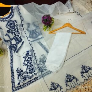 Front Heavy Embroidery Shirt with Frill Style Embroidered Dupatta – 3PCs Set for Just Rs. 2400! 2