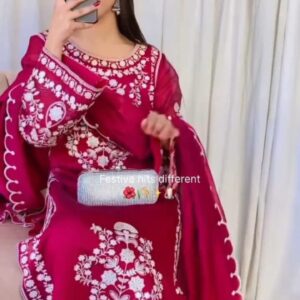 Jane-Janat Organza 3PC Set | Fully Embroidered Shirt, Trouser & Dupatta – 4 Colors Available