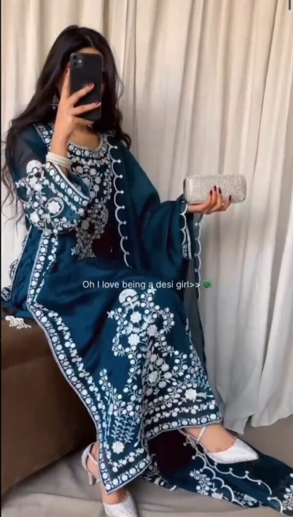 Jane-Janat Organza 3PC Set | Fully Embroidered Shirt, Trouser & Dupatta – 4 Colors Available - Image 5