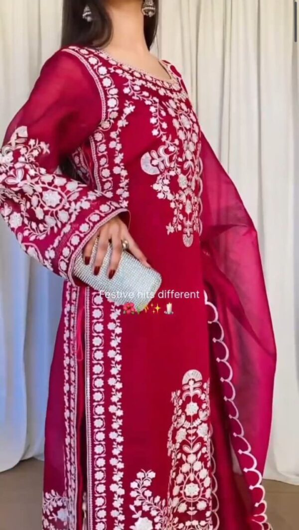 Jane-Janat Organza 3PC Set | Fully Embroidered Shirt, Trouser & Dupatta – 4 Colors Available 1 - Image 3