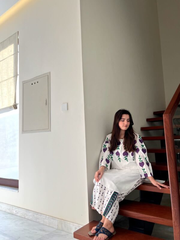 White Dove Summer Lilen Two-Piece Suit | Printed Design on Shirt & Trouser – 4 Colors Available - Image 3