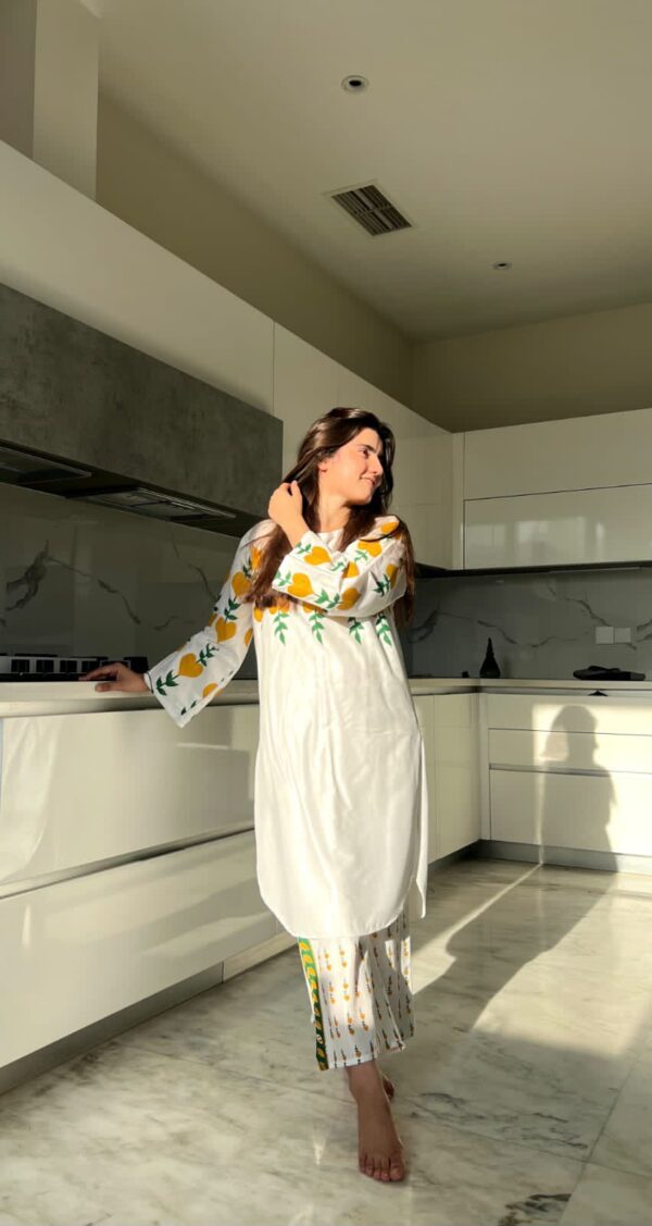 White Dove Summer Lilen Two-Piece Suit | Printed Design on Shirt & Trouser – 4 Colors Available - Image 2