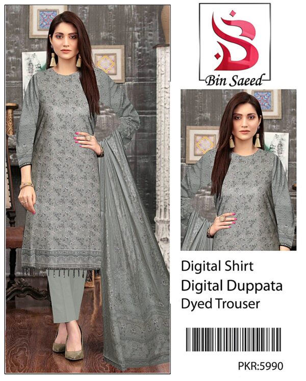 BIN SAEED®️ Summer 2025 Collection – All-Over Printed Lawn Set | Digital Print & Airjet Quality 9
