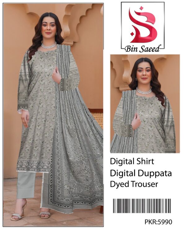 BIN SAEED®️ Summer 2025 Collection – All-Over Printed Lawn Set | Digital Print & Airjet Quality 17