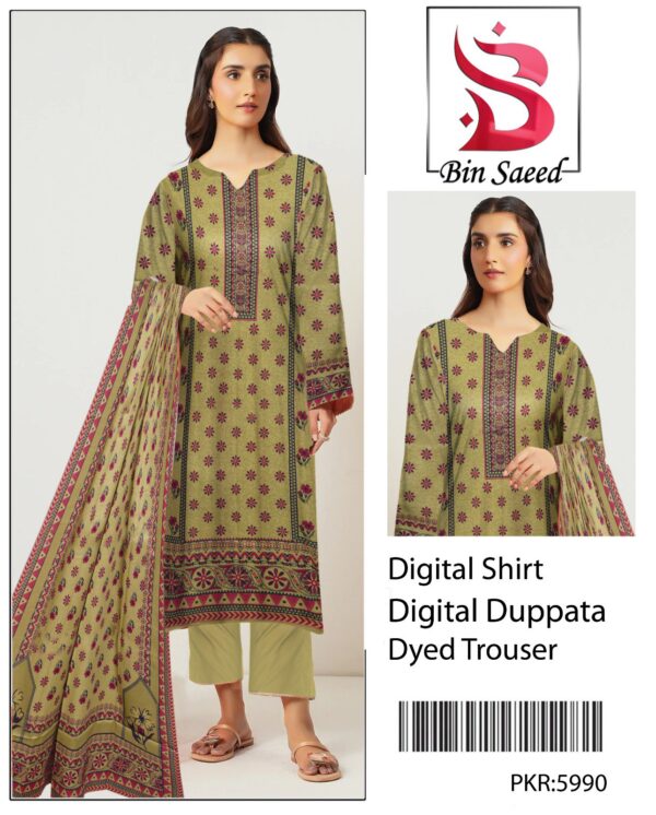 BIN SAEED®️ Summer 2025 Collection – All-Over Printed Lawn Set | Digital Print & Airjet Quality 7