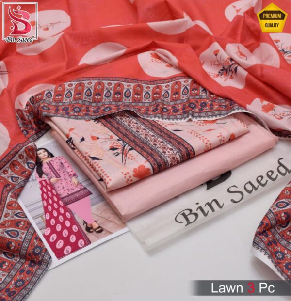 BIN SAEED®️ Summer 2025 Collection – All-Over Printed Lawn Set | Digital Print & Airjet Quality 4