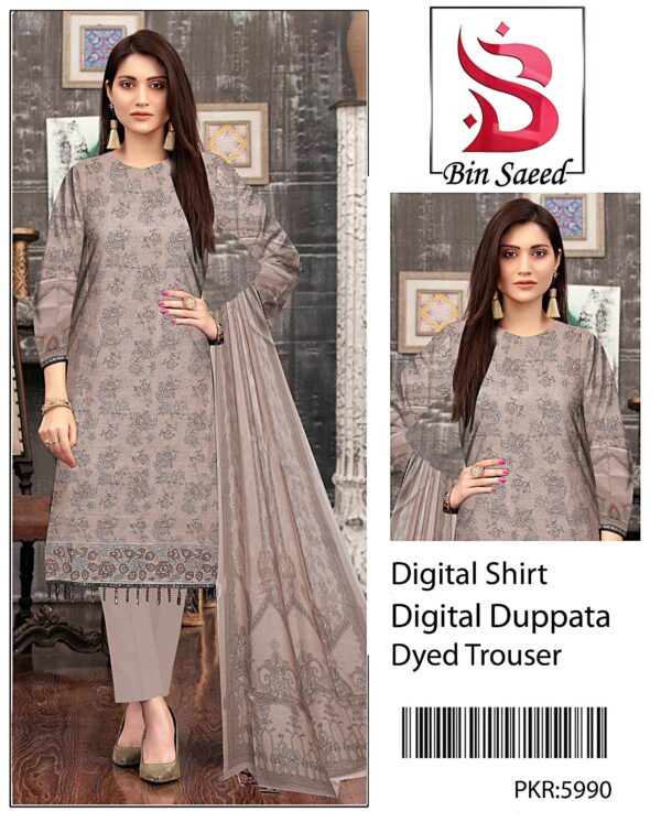 BIN SAEED®️ Summer 2025 Collection – All-Over Printed Lawn Set | Digital Print & Airjet Quality 13