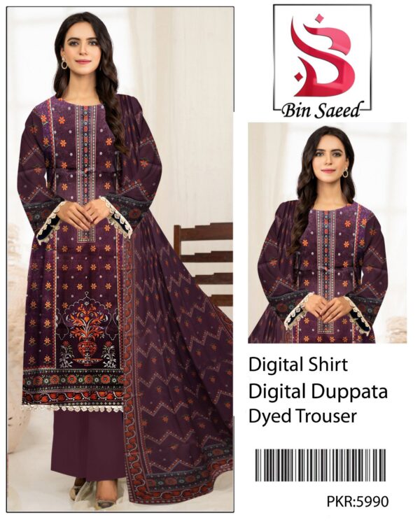 BIN SAEED®️ Summer 2025 Collection – All-Over Printed Lawn Set | Digital Print & Airjet Quality 2