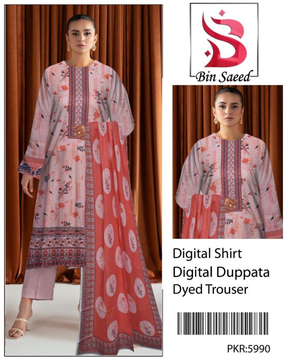 BIN SAEED®️ Summer 2025 Collection – All-Over Printed Lawn Set | Digital Print & Airjet Quality 3
