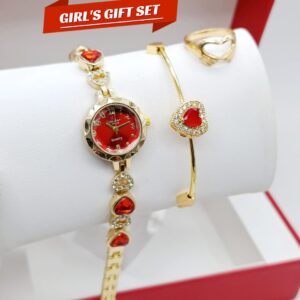 BuyBude Girls Premium Diamond Stone Jewelry Watch Set with Bracelet & Ring – Stylish Combo at Just 1150