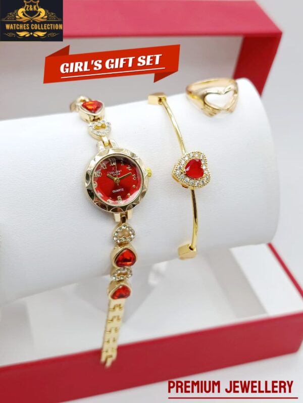 BuyBude Girls Premium Diamond Stone Jewelry Watch Set with Bracelet & Ring – Stylish Combo at Just 1150