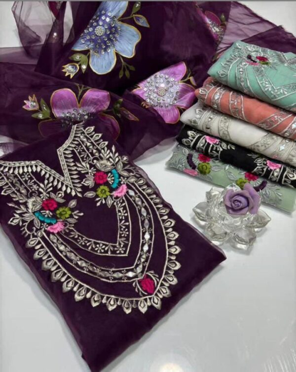 New Wedding Partywear 2025 | Premium Handmade Organza 2-Piece with Heavy Mirror & Resham Work - Image 7