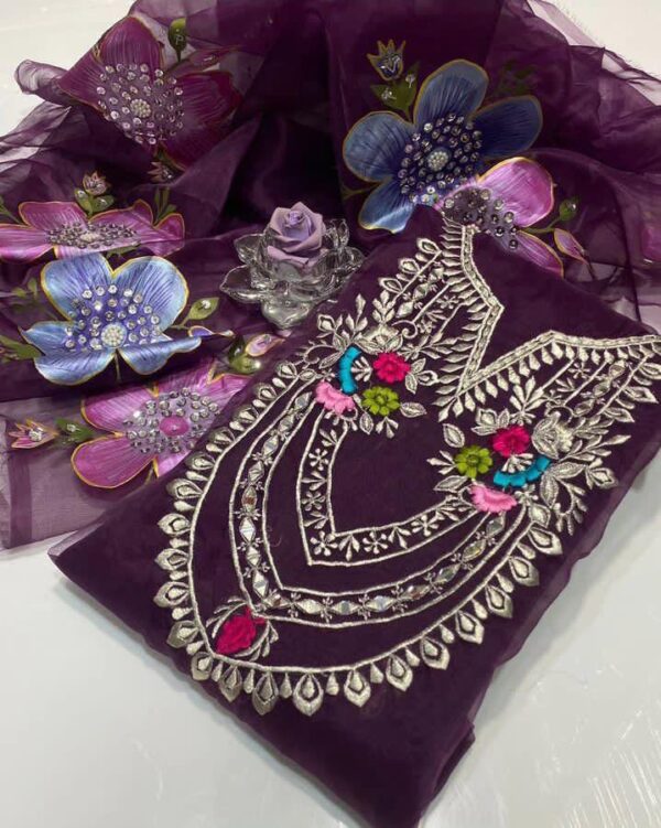 New Wedding Partywear 2025 | Premium Handmade Organza 2-Piece with Heavy Mirror & Resham Work - Image 2