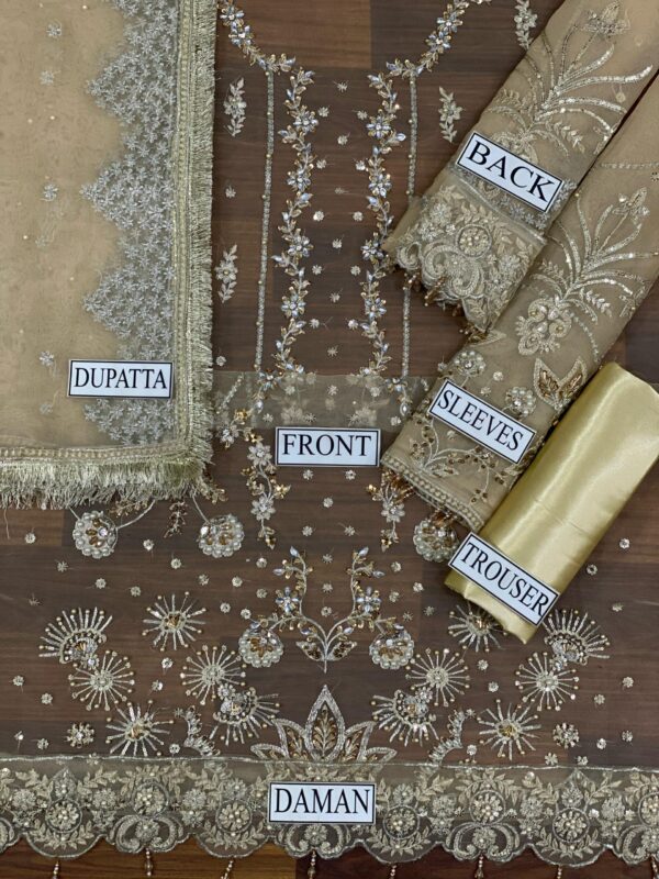 Alizay Fashion Organza Dress with Silk Trouser & Ready-to-Wear Dupatta | Elegant Full Dress with Stunning Work | Rs. 5450 - Image 7