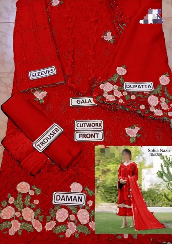 Zarqash Chicken Kari – Elegant Cotton Suit with Embroidered Front & Chiffon Dupatta - Image 4