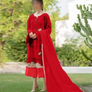 Zarqash Chicken Kari – Elegant Cotton Suit with Embroidered Front & Chiffon Dupatta 2
