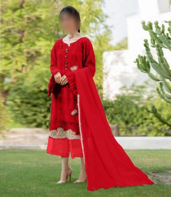 Zarqash Chicken Kari – Elegant Cotton Suit with Embroidered Front & Chiffon Dupatta - Image 3