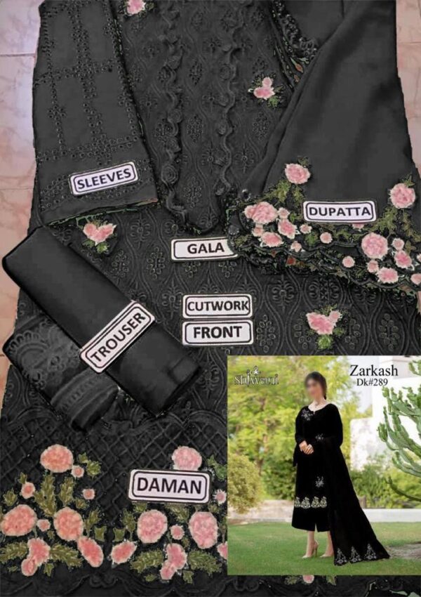 Zarqash Chicken Kari – Elegant Cotton Suit with Embroidered Front & Chiffon Dupatta - Image 2