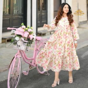 Pink Rose Printed Lawn Frock – Elegant & Breezy