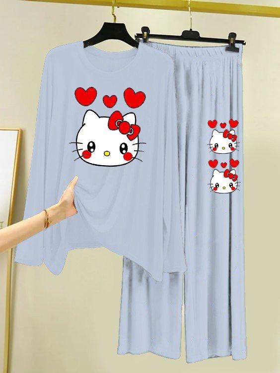 New Cotton Jersey Night Suits for Women – Stylish Blue Prints - Image 2