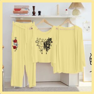 Lemon Color Printed 3 Pc Jersey Night Suit | Soft & Stylish New Arrival 29