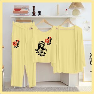 Lemon Color Printed 3 Pc Jersey Night Suit | Soft & Stylish New Arrival 9