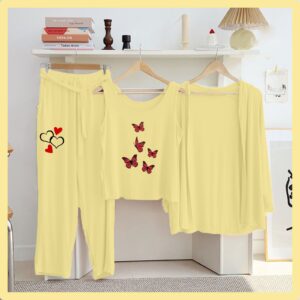 Lemon Color Printed 3 Pc Jersey Night Suit | Soft & Stylish New Arrival 14