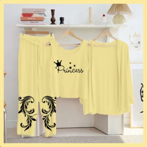 Lemon Color Printed 3 Pc Jersey Night Suit | Soft & Stylish New Arrival