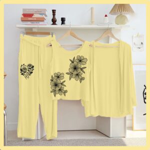 Lemon Color Printed 3 Pc Jersey Night Suit | Soft & Stylish New Arrival 12